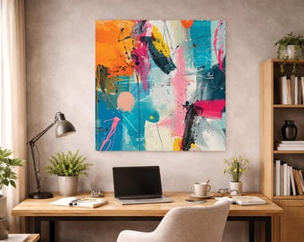 Abstract Colorful Wall Art, Modern Canvas Painting, Large Contemporary Artwork, Bold Brush Stroke Decor