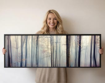 Misty Forest Wall Art Print, Foggy Woodland Landscape, Moody Tree Photography, Minimalist Nature Decor