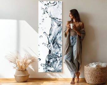 Abstract Water Splash Wall Art Vertical Canvas Print,Blue Minimalist Painting,Living Room Decor