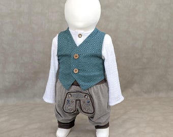 Chaleco tradicional infantil para niños – chaleco tradicional de algodón – tallas 50–116 – hecho a mano – colores verde y turquesa