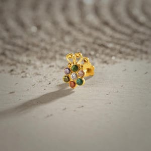 18k Yellow Gold Ruby Stone Nose Pin | Joyful Bloom | Floral Nose Stud  Everyday Wear