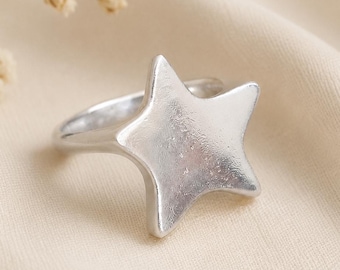 925 Sterling Silver Star Ring, Chunky Statement Band, Dainty Friendship Jewelry