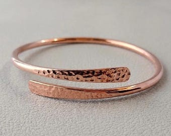Pure Hammered Copper Wrap Bracelet, Minimalist Bangle, Anxiety Arthritis Healing