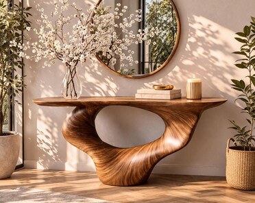 Table d'appoint en bois d'acajou massif avec sculpture classique
