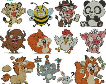 Funny Animals Embroidery Design, Cute Animal Stitch File, Funny Pet Embroidery, Machine Embroidery Pattern, Animal Applique, Embroidery Des