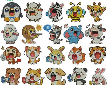 Funny Animal Embroidery Design, Cute Cartoon Animals, Cute Funny Animals, Machine Embroidery File, Kids Embroidery Pattern, Animal Stitch