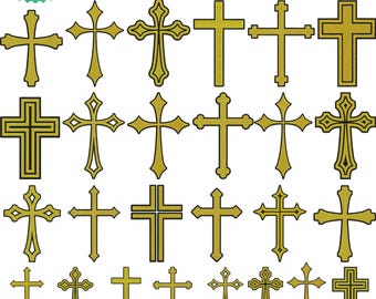 Gold Cross Embroidery Design Bundle, Christian Cross Embroidery Pattern, Christian Religious Cross Pattern, Religious Church Logo, Faith