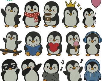 Penguin Embroidery Design, Cute Penguin Embroidery File, Kawaii Penguin Embroidery File, Baby Penguin Machine Embroidery Pattern