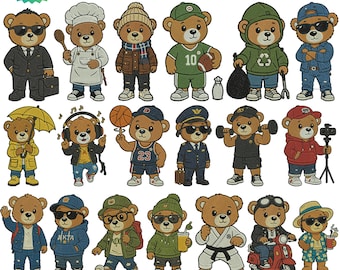 Bear Embroidery Design, Cute Bear Embroidery File, Animal Embroidery Pattern, Machine Embroidery, Instant Download, Woodland Design