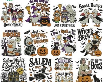 Halloween Goose Embroidery Shirt, Funny Spooky Goose Sweatshirt, Viral Cute Fall Goose Crewneck, Ghost Goose Tee Gift for Her Him