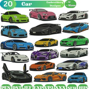 Diseño de bordado de coche, archivo de bordado de vehículos, patrón de bordado de automóviles, diseño de bordado a máquina, descarga instantánea, regalo para amantes de los coches