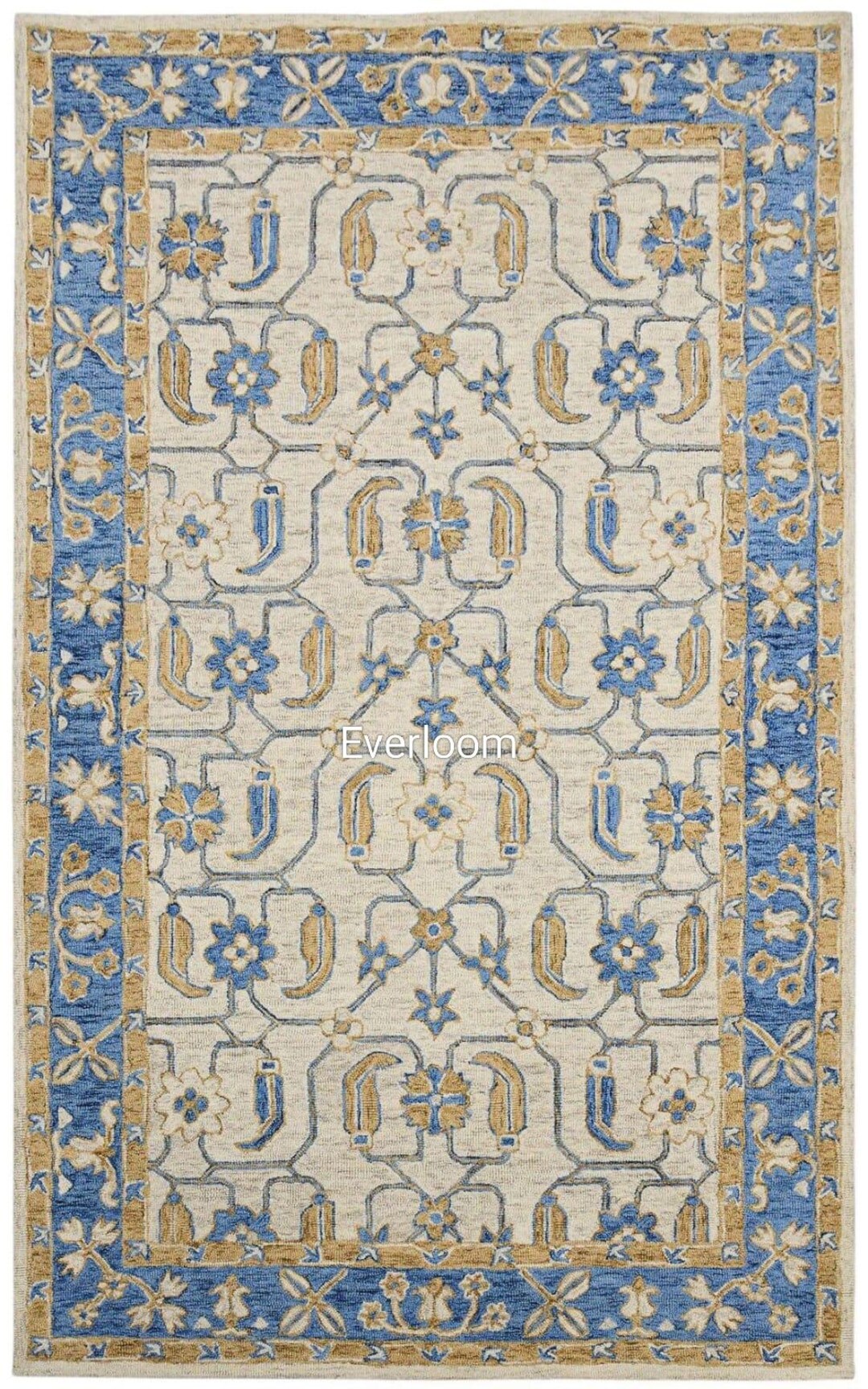 Traditional Blue Rugs Handmade Traditional Floral Area Rug - Blue and Beige Oriental Pattern ...