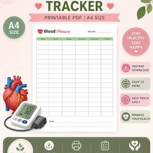 Blood Pressure Log Editable Printable, Blood Pressure Tracker, Medical Tracker, BP Tracker, Daily Blood Pressure Chart,