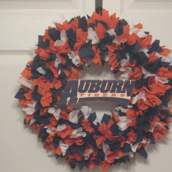 14" Auburn Tigers Fabric Wreath with logos