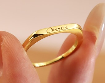 Dainty Engraved Name Ring, Personalized Custom Name Ring, Minimalist Gold Name Ring, Mother’s Day Gift for Mom, Ring for Women, Gift for Her