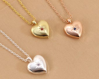 Gepersonaliseerde hart medaillon ketting met foto, aangepaste geboortesteen hart ketting foto medaillon cadeau voor moeder, klein gouden hart medaillon, cadeau voor haar
