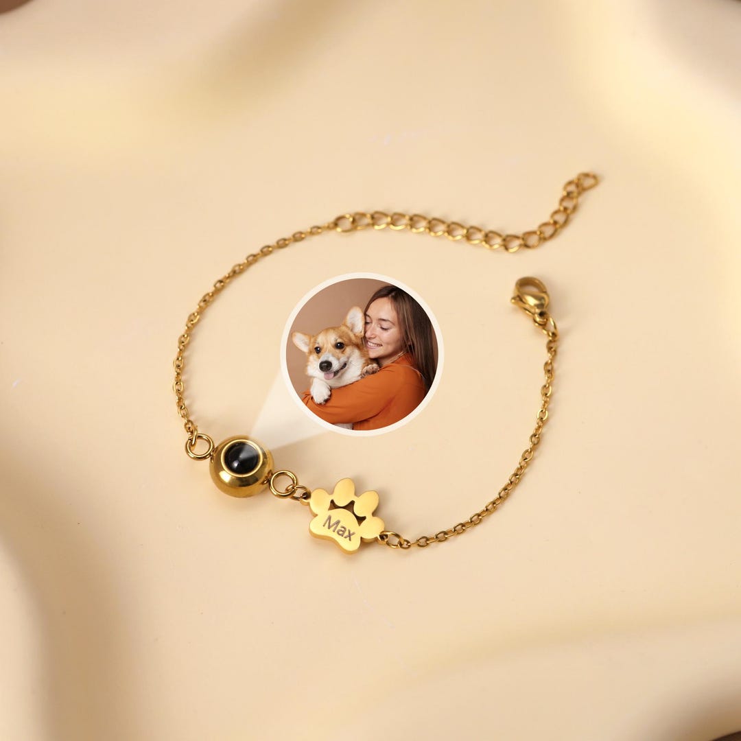 Engraved Paw Print With Photo Bracelet • Personalized Pet Memorial ...