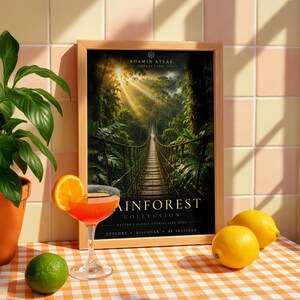 Rainforest Suspension Bridge Poster, Jungle Canopy Wall Art, Green Tropical Nature Print