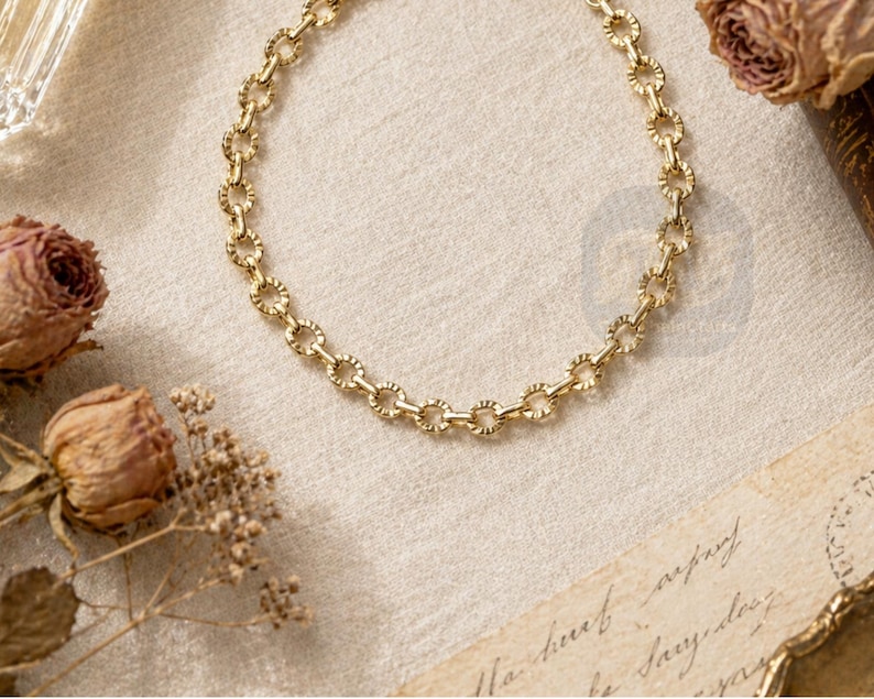 14k Solid Gold Bracelet: 4mm Diamond Cut Cable Chain Wrist Jewelry