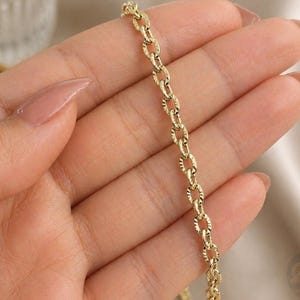 14k Solid Gold Bracelet: 4mm Diamond Cut Cable Chain Wrist Jewelry