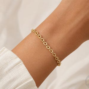14k Solid Gold Bracelet: 4mm Diamond Cut Cable Chain Wrist Jewelry