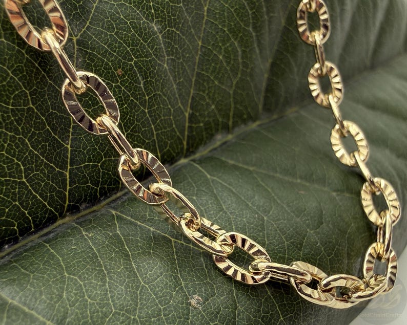 14k Solid Gold Bracelet: 4mm Diamond Cut Cable Chain Wrist Jewelry