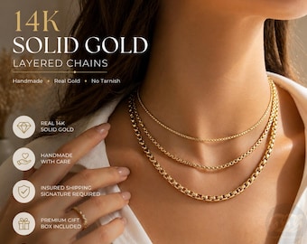 14k Gold Box Chain Necklace: Rounded Rectangular Link Chain