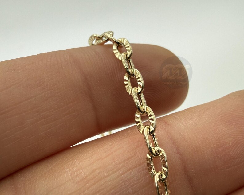 14k Solid Gold Bracelet: 4mm Diamond Cut Cable Chain Wrist Jewelry