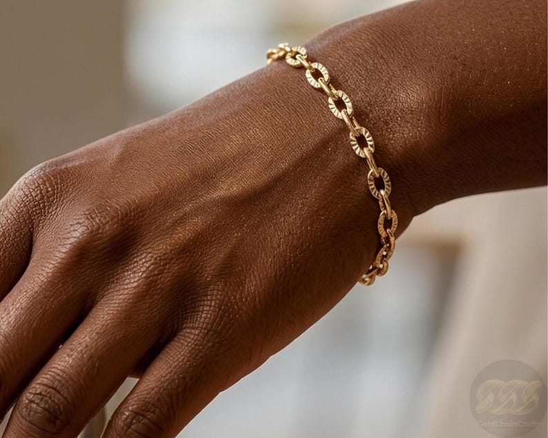 14k Solid Gold Bracelet: 4mm Diamond Cut Cable Chain Wrist Jewelry