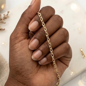 14k Solid Gold Bracelet: 4mm Diamond Cut Cable Chain Wrist Jewelry