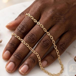 14k Solid Gold Bracelet: 4mm Diamond Cut Cable Chain Wrist Jewelry