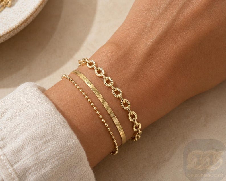14k Solid Gold Bracelet: 4mm Diamond Cut Cable Chain Wrist Jewelry