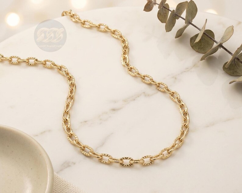 14k Solid Gold Bracelet: 4mm Diamond Cut Cable Chain Wrist Jewelry