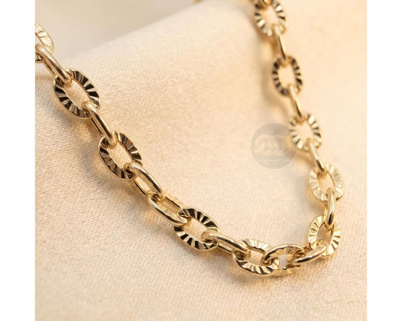 14k Solid Gold Bracelet: 4mm Diamond Cut Cable Chain Wrist Jewelry