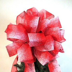 Red Bow, Red and White Bow, Christmas Bow, Tree Topper Bow, Wreath Bow