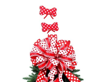 Lazo rojo y blanco para la punta del árbol de Navidad: Hueso de perro o spray de menta.