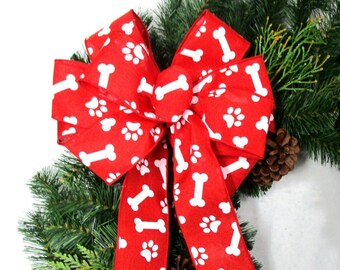 Red Bow / Dog Bow / Paw Print Bow / Cat Bow / Dog Bone