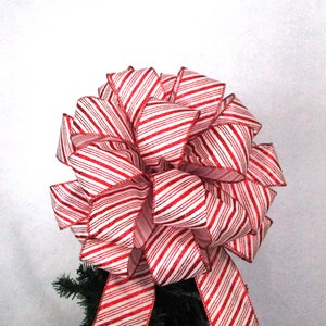 Christmas Bow / Tree Topper Bow / Wreath Bow / Red Bow / Red & White Candy Cane Stripe Bow image 2