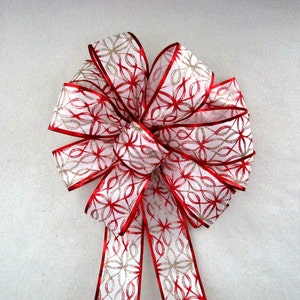 Red Bow, Red & White Bow, Christmas Bow, Tree Topper Bow, Wreath Bow