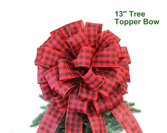 Buffalo Plaid Tree Topper Bow / Buffalo Plaid Bow  / WATERPROOF BOW / 5 SIZES / Wreath Bow / Tree Topper / Buffalo Check Bow / Outdoor Bow