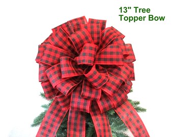Waterproof Buffalo Plaid Christmas Tree Bow: 13" Farmhouse Wreath
