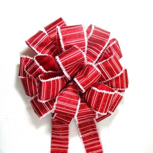 Christmas Bow, Red Bow, Red and White Stripe Bow, Wreath Bow, Tree Topper Bow, Christmas Tree Bow, 5 SIZES AVAILABLE