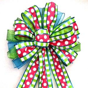Easter Bow / Pink & Lime Bow / Polka Dot Bow / Christmas Bow