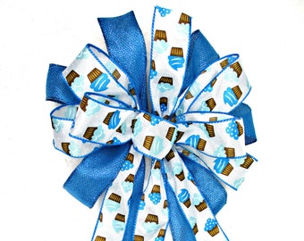 Birthday Bow, Happy Birthday Bow, Party Decoration, Cupcake, Blue Bow