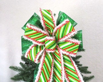 Red and Green Bow, Christmas Bow,  Red and Lime Bow, Tree Topper Bow, Wreath Bow, Christmas Tree Bow