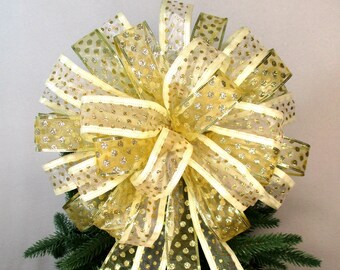 Gold Polka Dot Christmas Bow: Cream Wreath or Tree Topper Bow