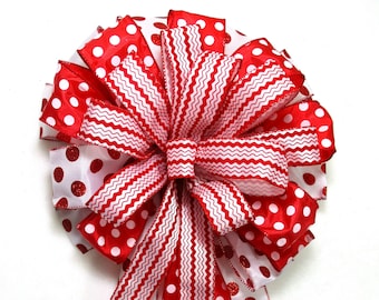 Wreath Bow / Christmas Tree Topper Bow / Red and White Bow / Christmas Bow / Christmas Wreath Bow / Christmas Tree Bow