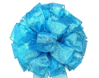 Turquoise Bow / Aqua Bow / Blue Bow / Wreath Bow / Christmas Bow / Tree Topper Bow