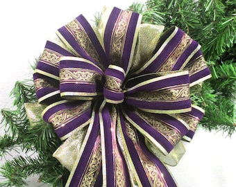 Purple and Gold Bow / Purple Bow / Christmas Bow / Gold and Purple Bow / Tree Topper Bow / Wreath Bow