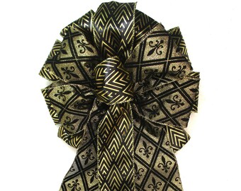 Black and Gold Bow, Black Bow, Christmas Bow, Tree Topper Bow, Wreath Bow